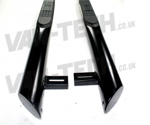 VW T5 T5.1 T6 BLACK Slashed End Side Bars with Four Steps SWB LWB