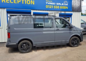 VW Transporter T5 Barn Door Spoiler Sportline Side Bars and Black Aluminium Roof Rails