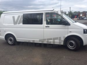 VW Transporter T5 with Calibre Exile Alloy wheels in White and Silver 4