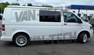 VW Transporter T5 with Calibre Exile Alloy wheels in White and Silver 5