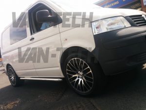 VW Transporter T5 van with sportline side bars roof rails and calibre altus 20 inch alloy wheels 2