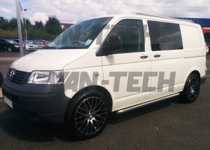 VW Transporter T5 van with sportline side bars roof rails and calibre altus 20 inch alloy wheels 3