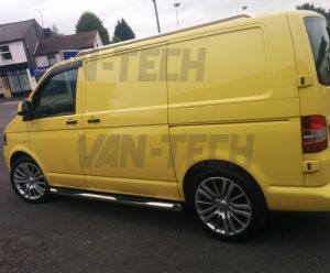 VW transporter T5 with 3 step stainless steel side bars and stainlees steel roof rails 4