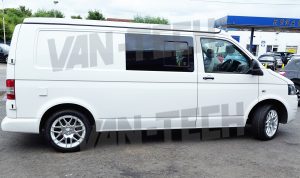 VW Transporter T5 with Calibre Exile Alloy wheels in White and Silver 5