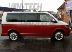 VW transporter T6 van Sportline side bars and Aluminium cast end roof rails