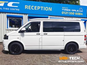 VW T5.1 Calibre Exile-R Alloy Wheels 18″ Gloss Black and a set of Economy Tyres