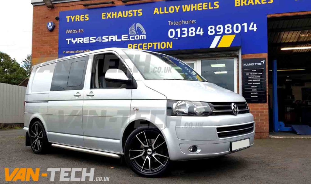VW T5 fitted with DLA DRC 19" Alloy Wheels Polished and Black VanTech