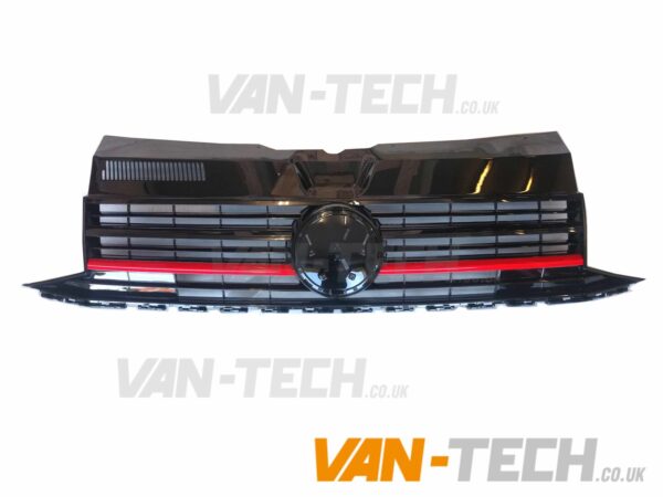 VW Transporter T6 Grille Gloss Black Badged Red Trim