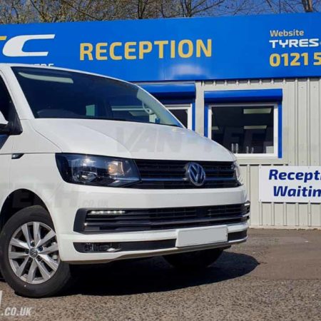 vw transporter t6 van supplied and fitted with sportline side bars chrome front bumper grille trim drls wind deflectors