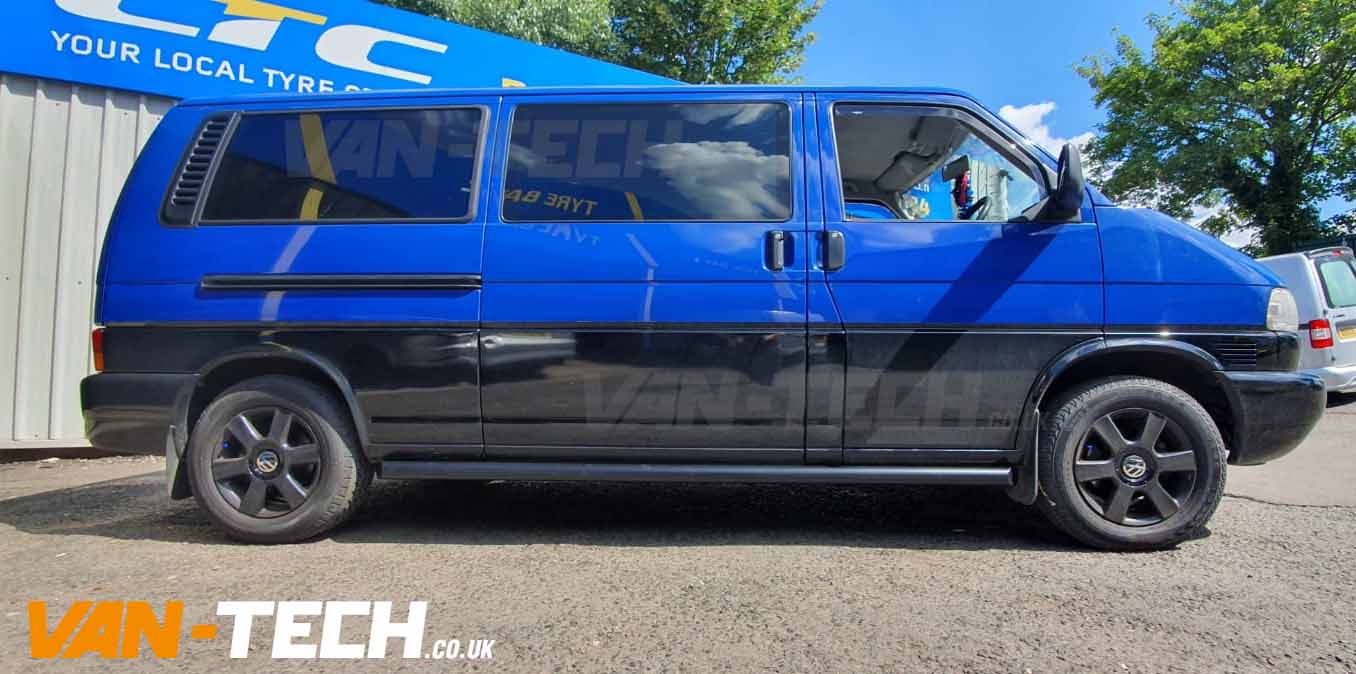 VW Transporter T4 Black Side Bars Slashed End supplied by VanTech!