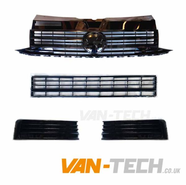 VW Transporter T6 Grille and Middle Bumper Inserts Black Trim