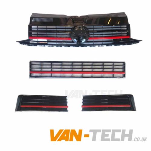 VW Transporter T6 Grille and Middle Bumper Inserts Red Trim