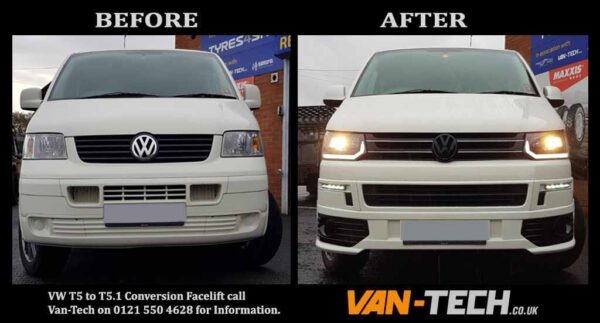 VW T5 to T5.1 Front End Conversion kit new style Lightbar Headlights