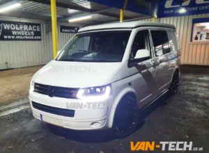 VW Transporter T5.1 fitted with 20" Wolfrace Munich Alloy Wheels, Light Bar Headlights, Sportline Style Side Bars, Front Grille and Dynamic Side Repeaters!
