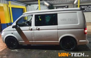 VW Transporter T5.1 fitted with 20" Wolfrace Munich Alloy Wheels, Light Bar Headlights, Sportline Style Side Bars, Front Grille and Dynamic Side Repeaters!