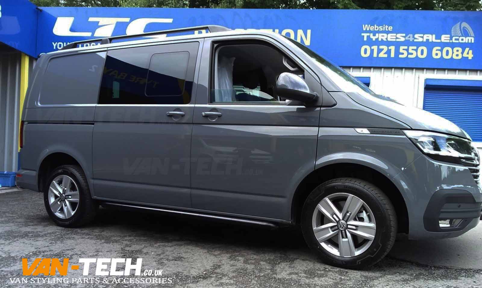VW Transporter T6.1 Black Sportline Side Bars, Black Aluminium Roof
