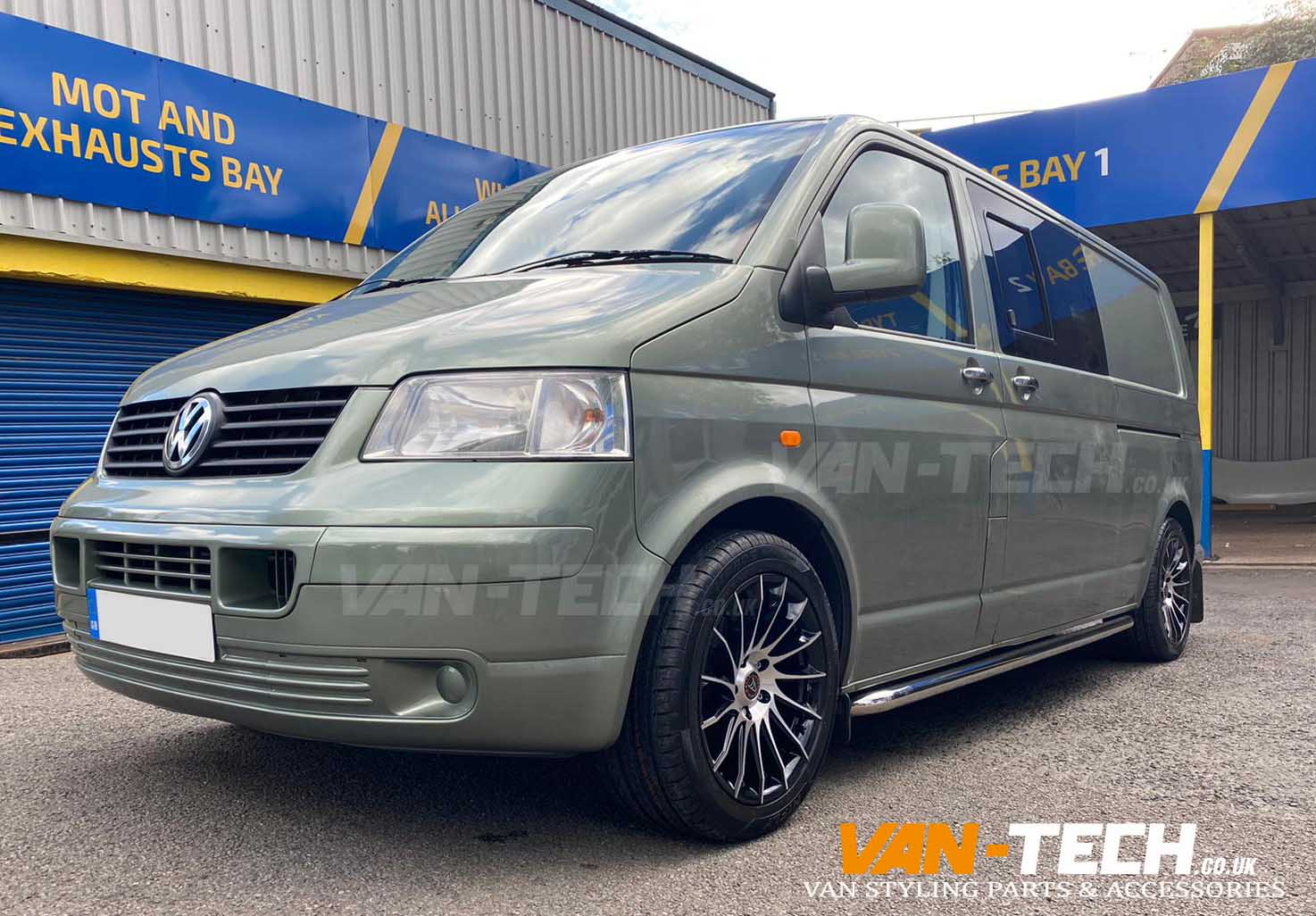 VW Transporter T5 Wolfrace Aero Wheels 18" and Stainless Steel Sportline Side Bars