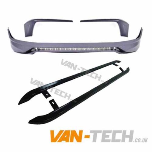 VW Transporter T6 Body Styling Kit Front Bumper Spoiler and Angular BLACK Side Bars