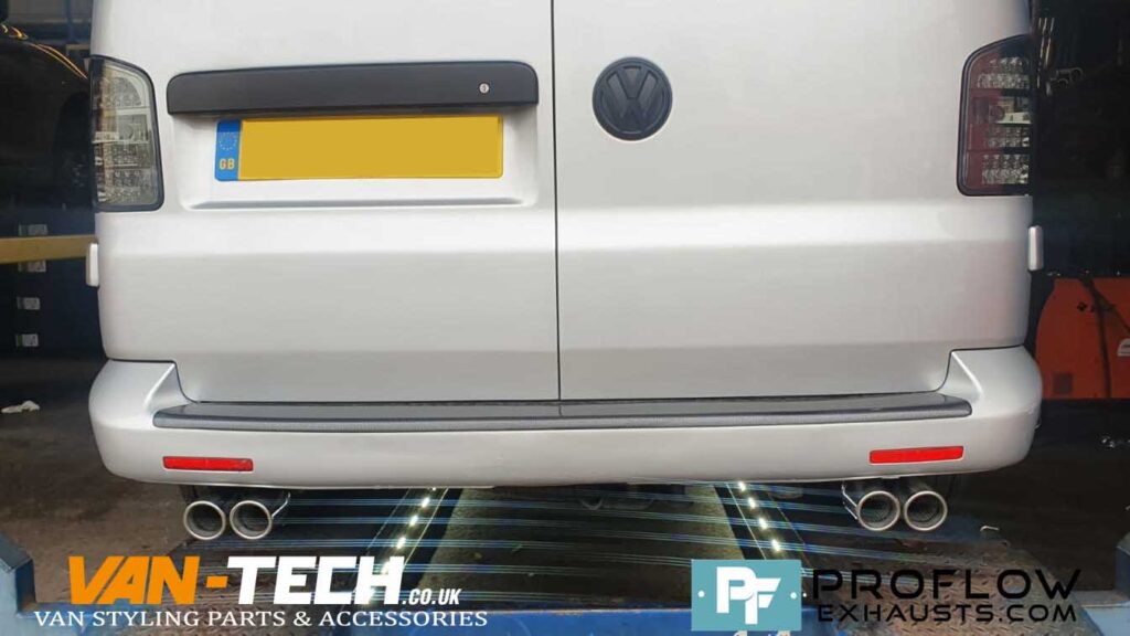 VW Transporter T5 Custom Exhaust with Dual Twin Tailpipes made from stainless steel