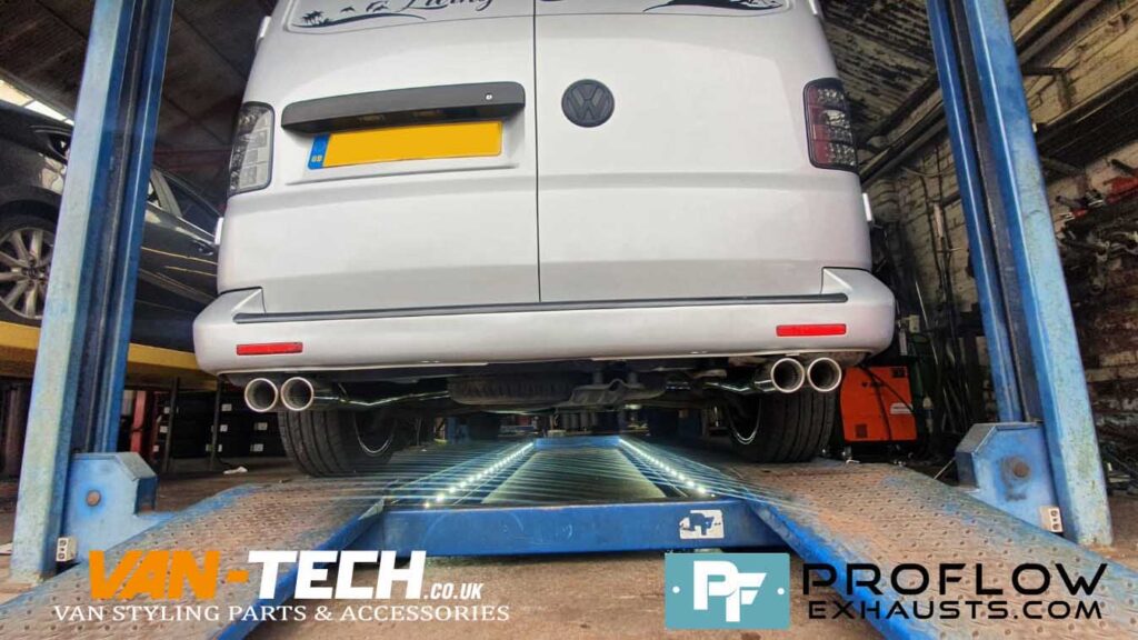 VW Transporter T5 Custom Exhaust with Dual Twin Tailpipes made from stainless steel