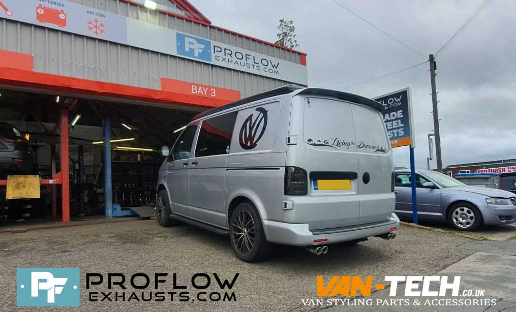 VW Transporter T5 Custom Exhaust with Dual Twin Tailpipes made from stainless steel