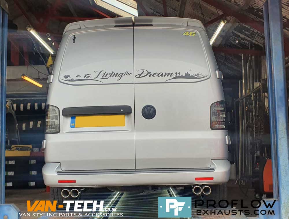 VW Transporter T5 Custom Exhaust with Dual Twin Tailpipes made from stainless steel