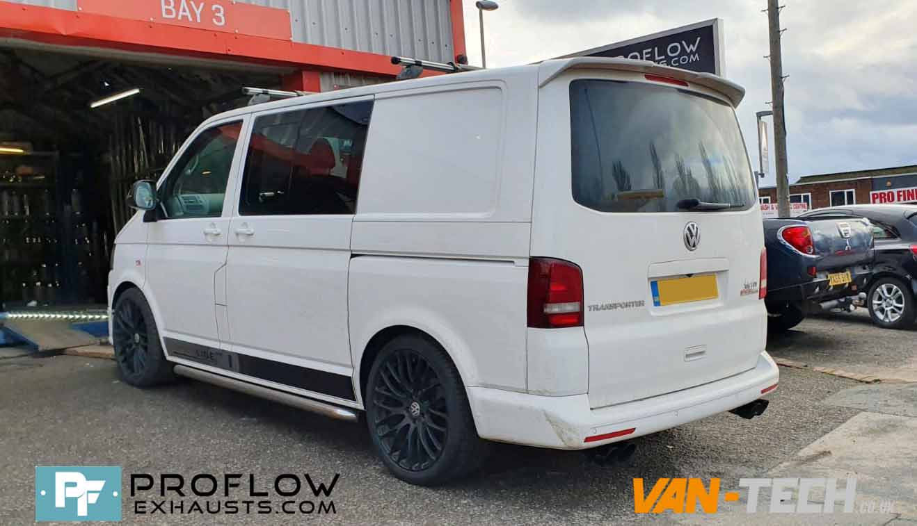 Custom Built Stainless Steel Proflow Exhaust for VW Transporter T5.1 Mid/ Rear with TX082B Dual Twin Tailpipes