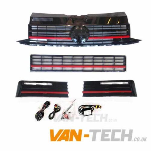 VW Transporter T6 Grille Middle Bumper Inserts Red Trim and Drl's