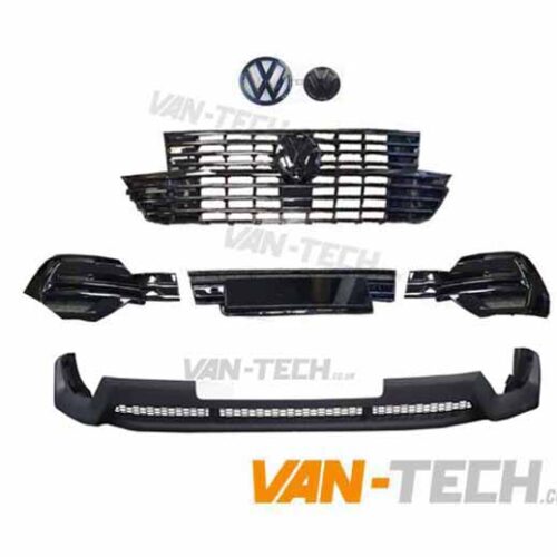 VW T6.1 Badged Grille, Badges Lower Bumper Inserts and V-Line Front Bumper Extension