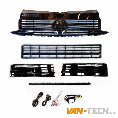 VW Transporter T6 Grille Middle Bumper Inserts Gloss Black Trim and Drl's
