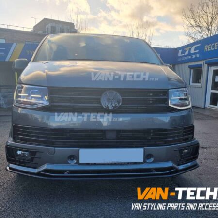 VW Transporter T6 Front End Upgrade Parts - Badged Grille, Side Bars, Middle Inserts, Sportline Bumper and Splitter