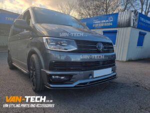 VW Transporter T6 Front End Upgrade Parts - Badged Grille, Side Bars, Middle Inserts, Sportline Bumper and Splitter