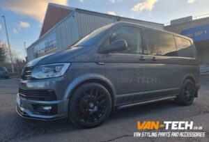 VW Transporter T6 Front End Upgrade Parts - Badged Grille, Side Bars, Middle Inserts, Sportline Bumper and Splitter