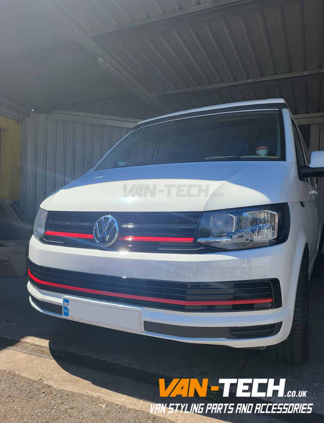 VW Transporter T6 Upper Grille and Lower Middle Inserts with Red Trim
