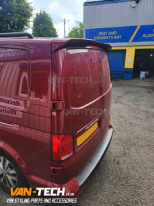 VW Transporter T6.1 Parts Black Angular Side Bars, Black Roof Rails and Rear Barn Door Spoiler