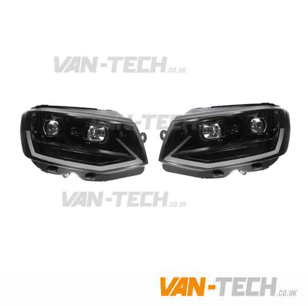VW Transporter T6 Headlights 2015-2020 – Projector LED DRL & Flashers (Pair, Chrome)