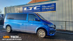 VW Transporter T6.1 Parts and Accessories Front V-Line Bumper Extension, Sportline Side Bars, Threshold Cover and Tailgate Spoiler
