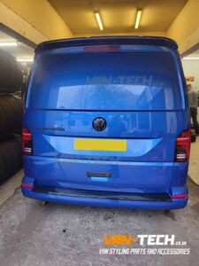 VW Transporter T6.1 Parts and Accessories Front V-Line Bumper Extension, Sportline Side Bars, Threshold Cover and Tailgate Spoiler