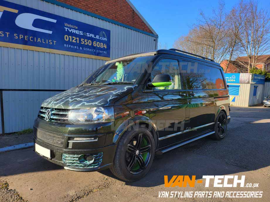 VW Transporter T5 T5.1 Slashed End Stainless Steel Black Side Bars