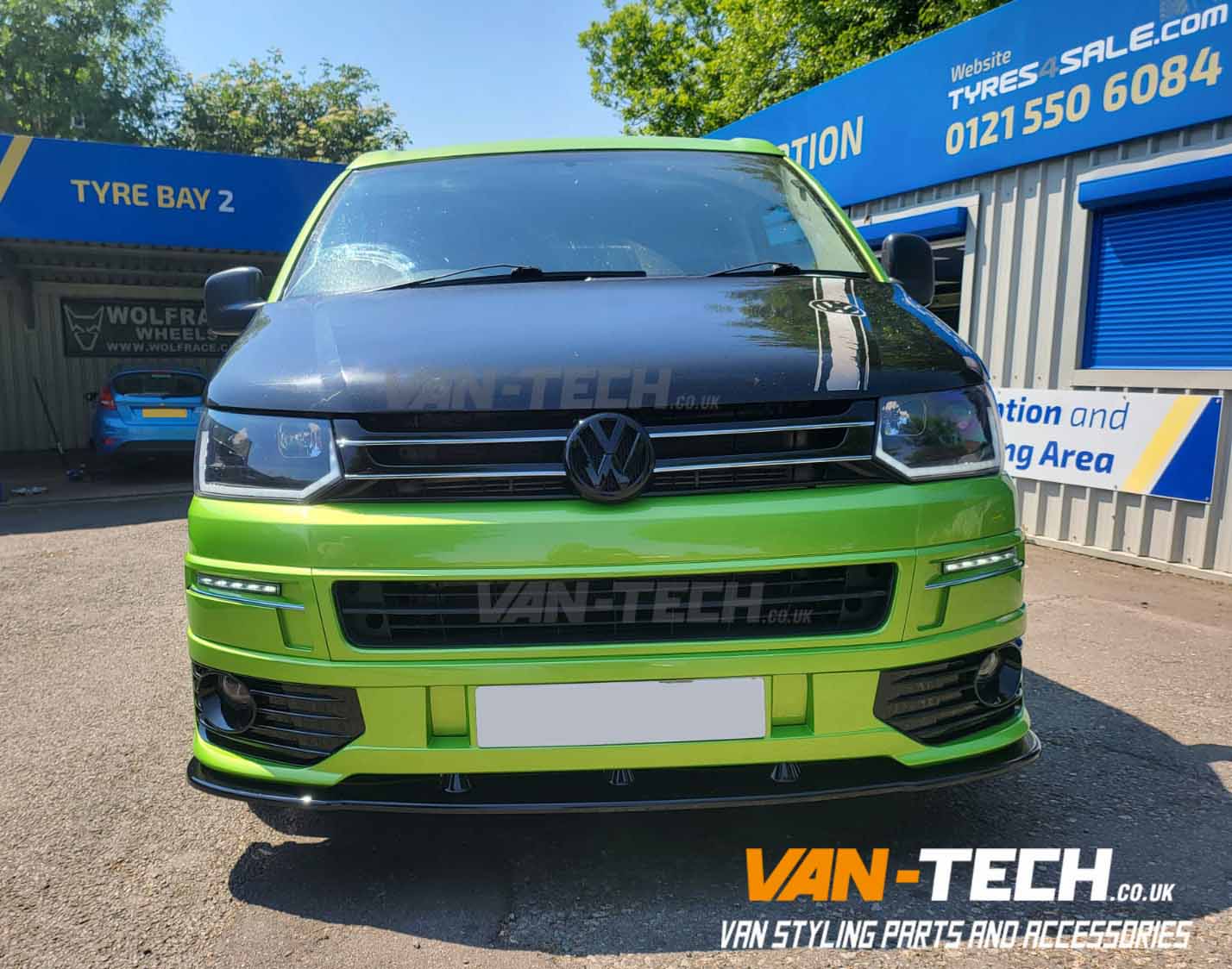 VW Transporter T5.1 Sportline Bumper, Lower Black Splitter and Daytime Running lights and Daytime Running Lights