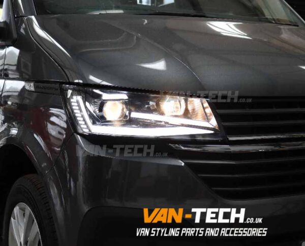 VW T6.1 LED Light Bar Headlights with Dynamic Indicators Gloss Black