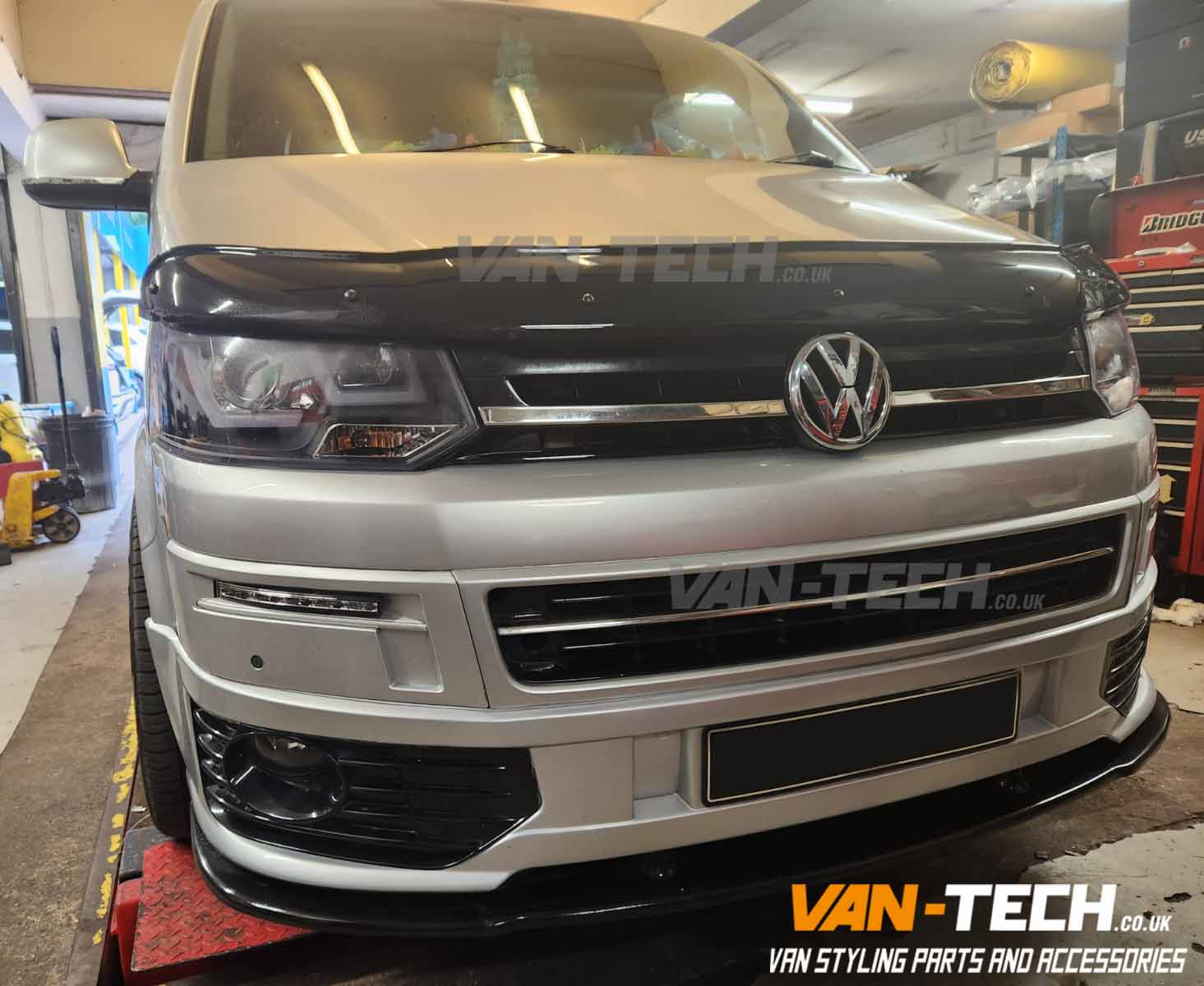 VW T5.1 parts Daytime Running Lights, Bonnet Deflector, Sportline Bumper and Lower Splitter