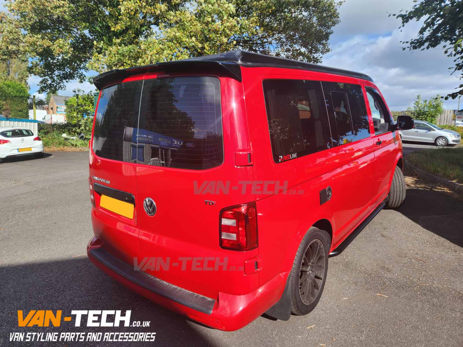 VW Transporter T6 Black Sportline Style Side Bars and Rear Barn Door Spoiler