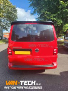 VW Transporter T6 Black Sportline Style Side Bars and Rear Barn Door Spoiler