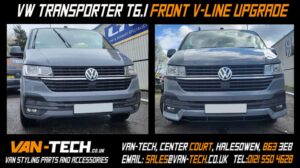 VW Transporter T6.1 Parts and Accessories V-Line Splitter, Tailgate Bumper protector, Angular Side Bars, Tailgate Spoiler and Wind Deflectors