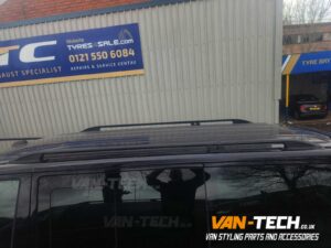 VW Transporter T6.1 Parts and Accessories - Black Aluminium Roof Rails, Black Side Bars and Front Lower Spoiler/ Splitter