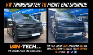 VW Transporter T6 Front End Upgrade - Bumper, Middle Inserts, Badged Grille, Sportline Bumper and Lower Splitter