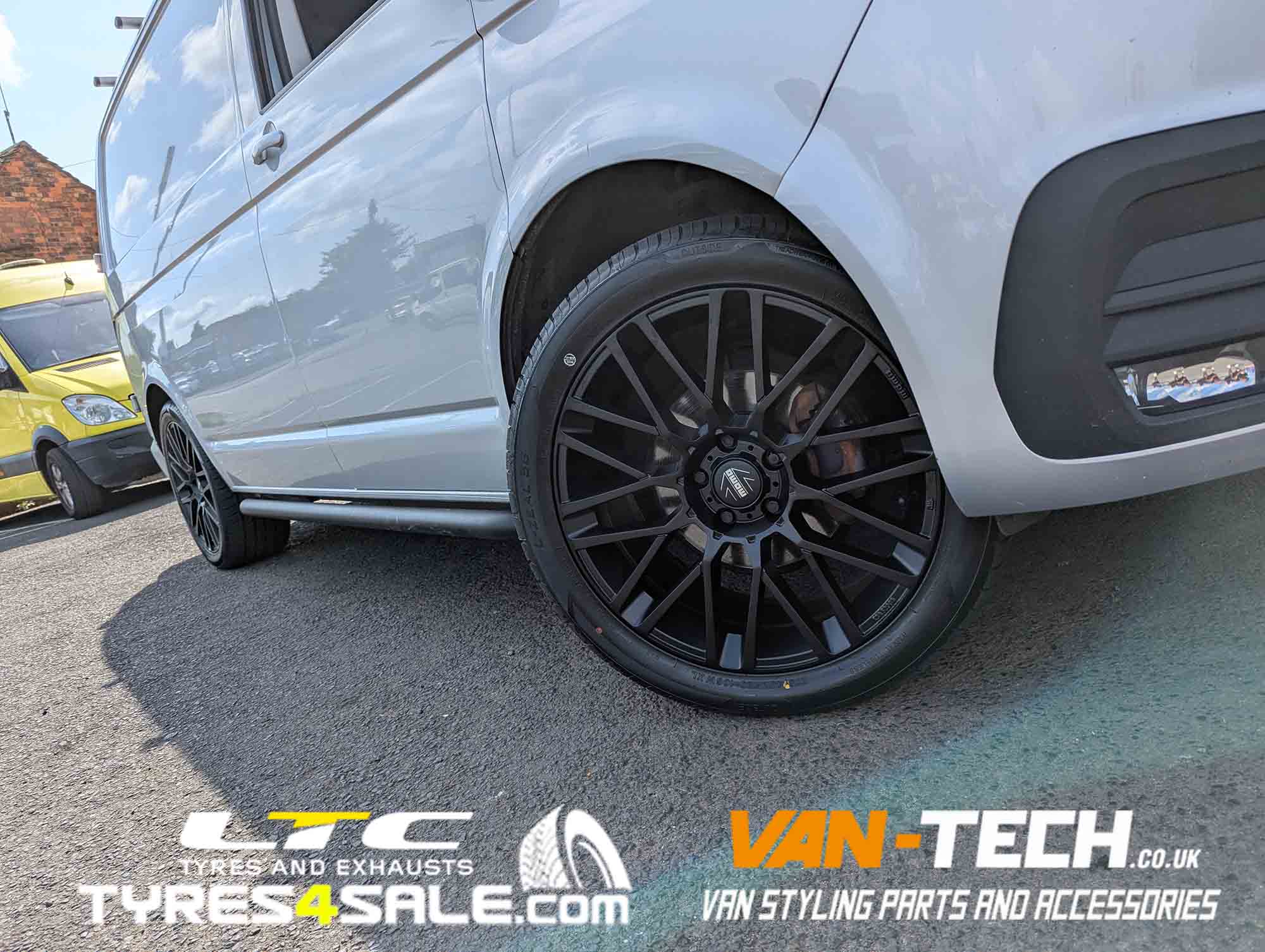 VW T6.1 Alloy Wheels Momo Revenge 20″ Matte Black and a set of 275/40R20 Ilink Izeal 106W XL Premium Economy tyres