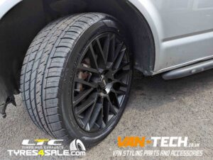 VW T6.1 Alloy Wheels Momo Revenge 20″ Matte Black and a set of 275/40R20 Ilink Izeal 106W XL Premium Economy tyres
