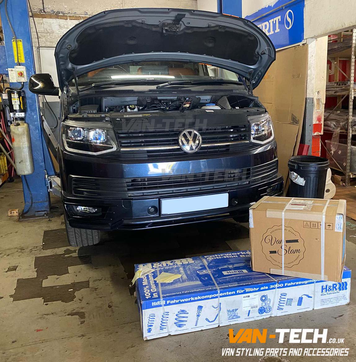 VW Transporter T6 H&R Anti Roll Bar kit, Van Slam Coil Over Kit and Drop Links supplied and fitted by Van-Tech